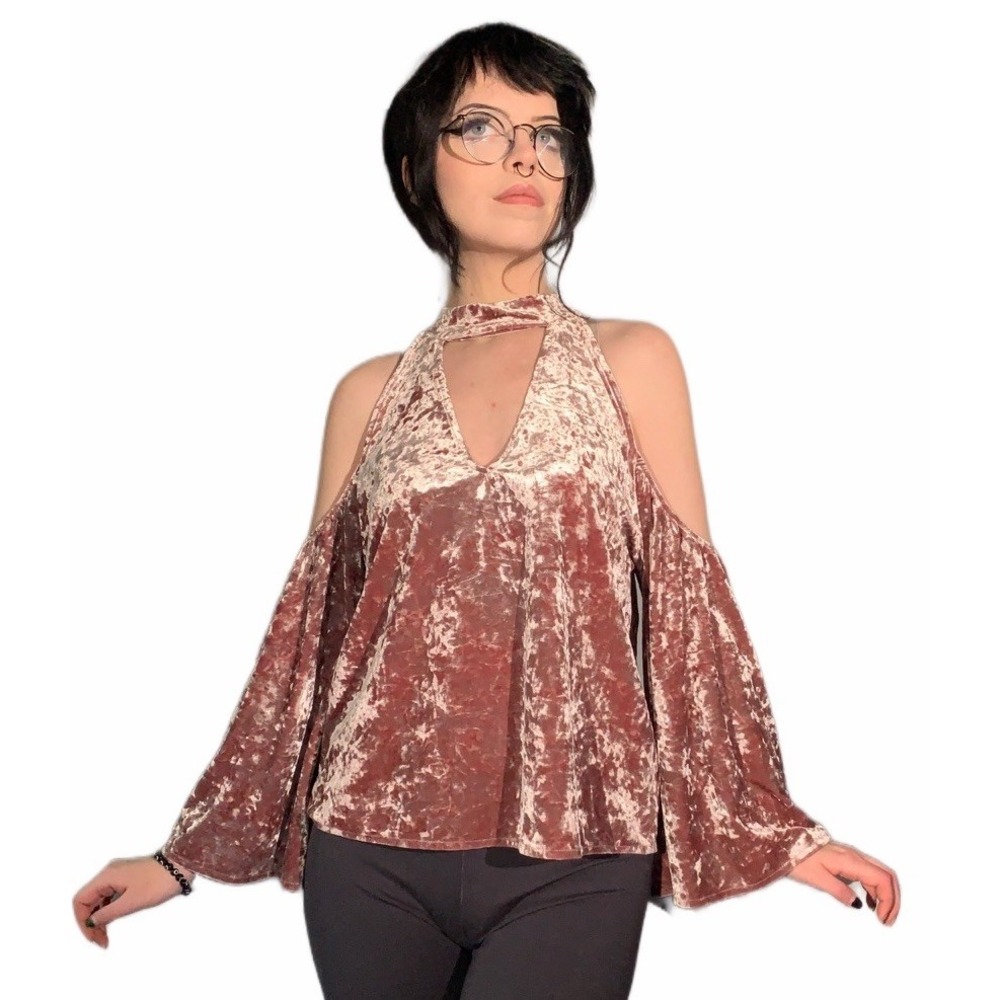 Boho Crushed Velvet Cold Shoulder Top Whimsigoth Fairycore Princesscore Pastel